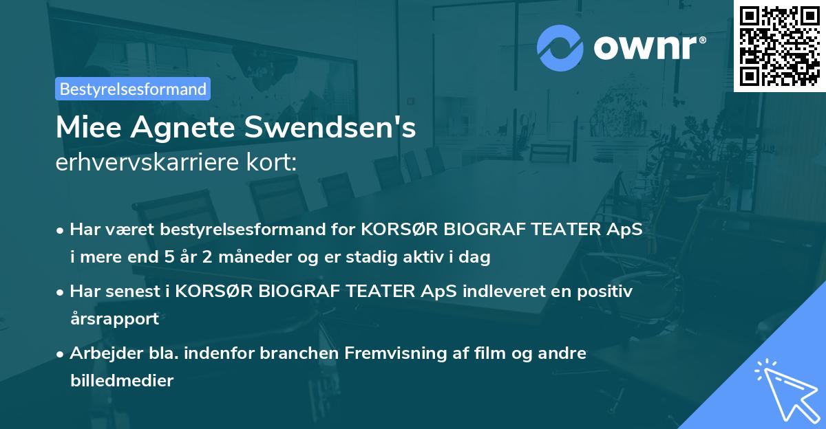 Miee Agnete Swendsen's erhvervskarriere kort