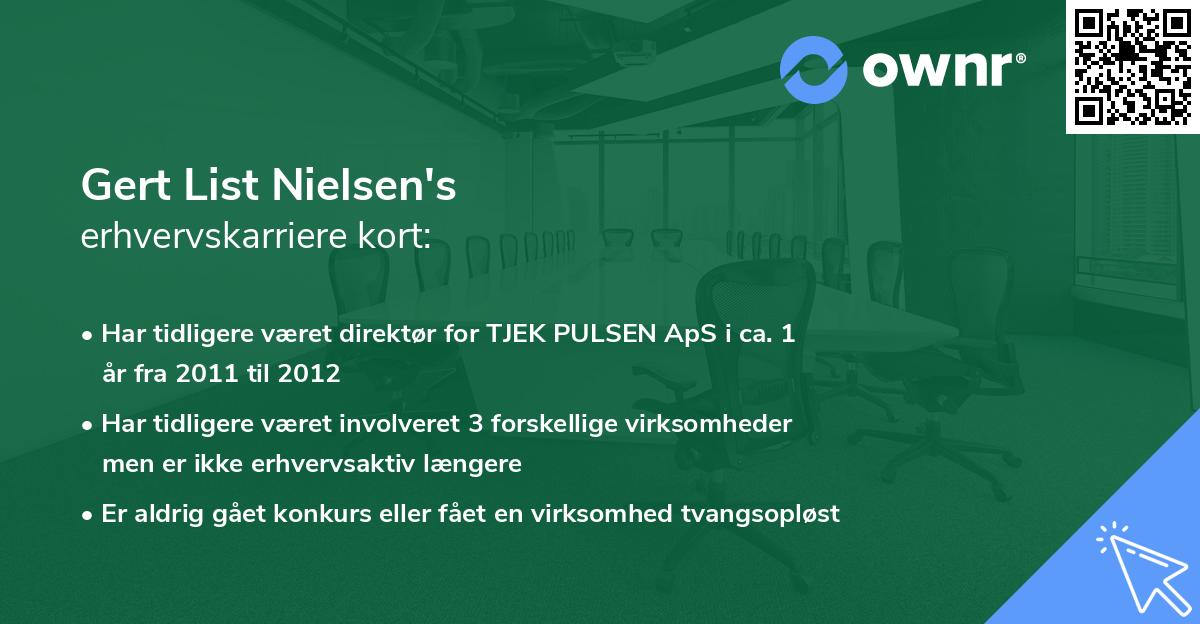 Gert List Nielsen's erhvervskarriere kort