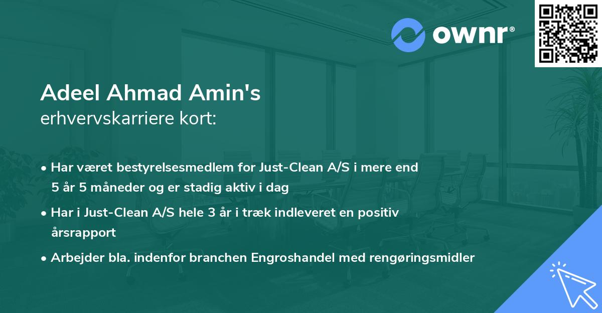 Adeel Ahmad Amin's erhvervskarriere kort