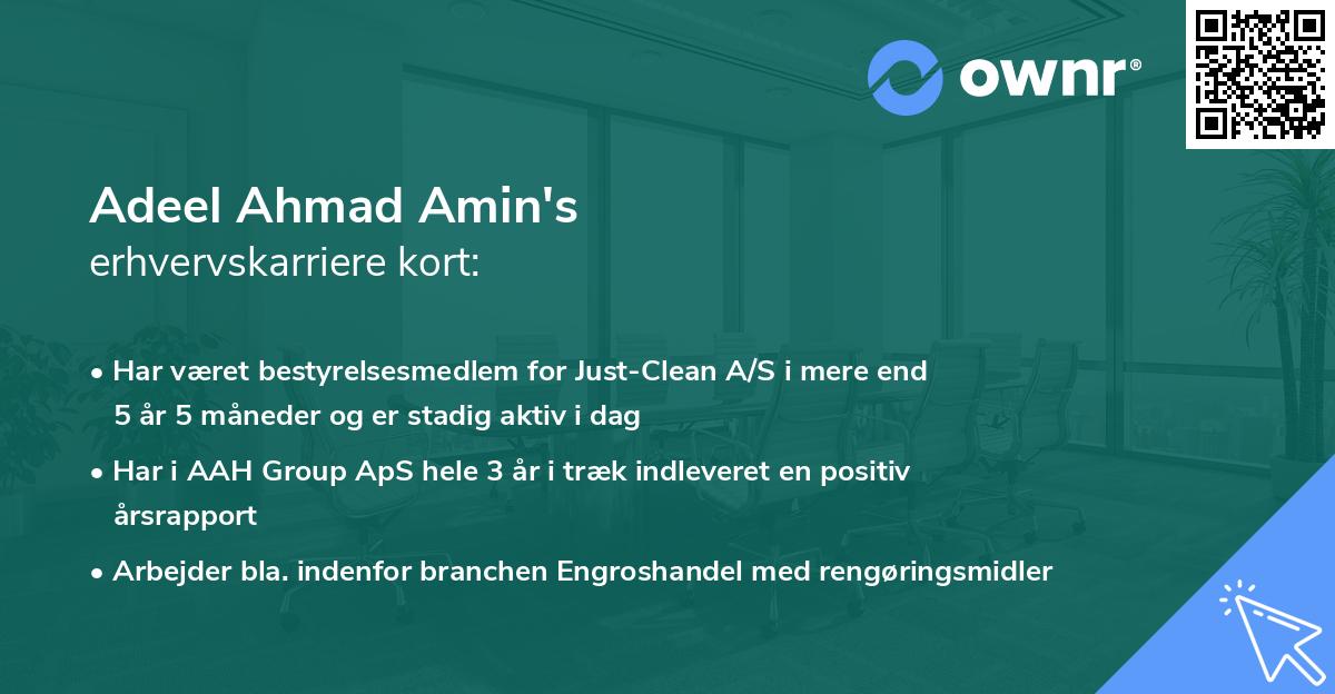 Adeel Ahmad Amin's erhvervskarriere kort