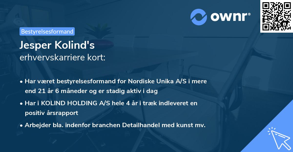 Jesper Kolind's erhvervskarriere kort