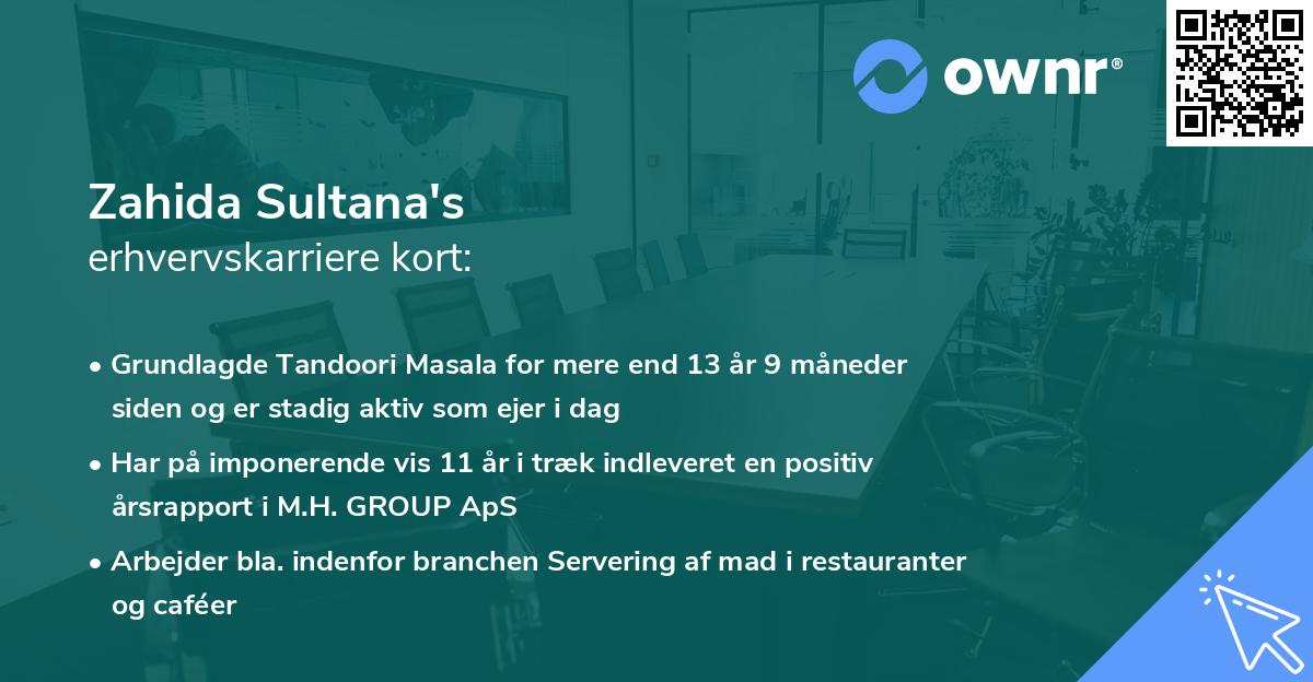 Zahida Sultana's erhvervskarriere kort