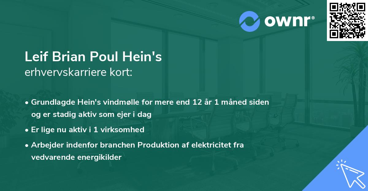 Leif Brian Poul Hein's erhvervskarriere kort