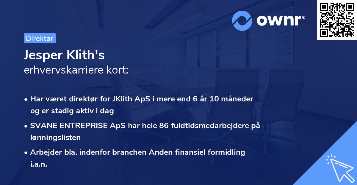 Jesper Klith's erhvervskarriere kort