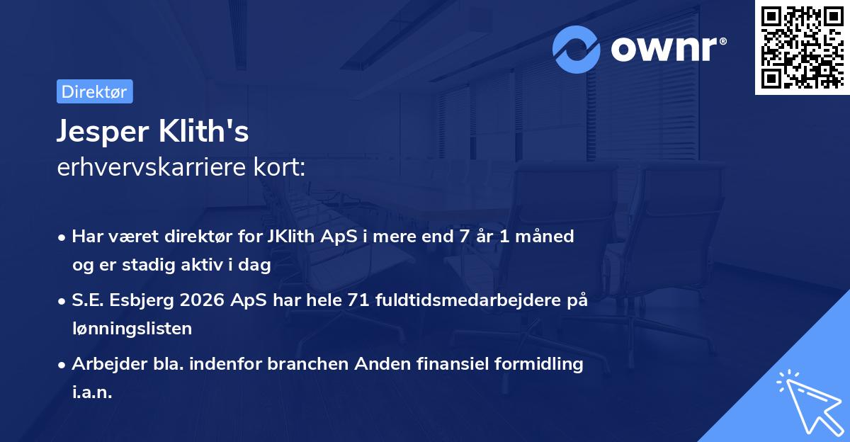 Jesper Klith's erhvervskarriere kort