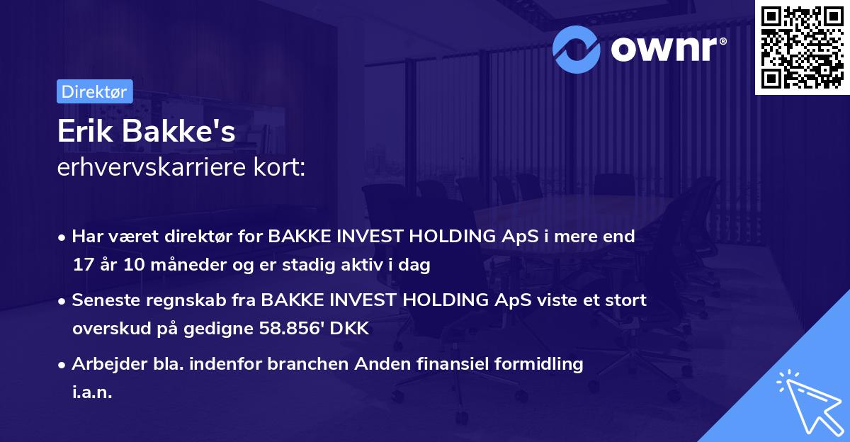 Erik Bakke's erhvervskarriere kort