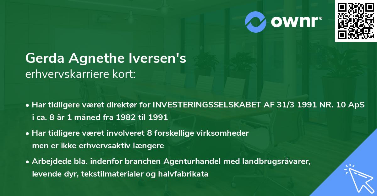 Gerda Agnethe Iversen's erhvervskarriere kort