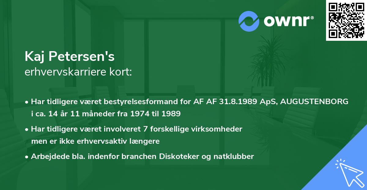 Kaj Petersen's erhvervskarriere kort