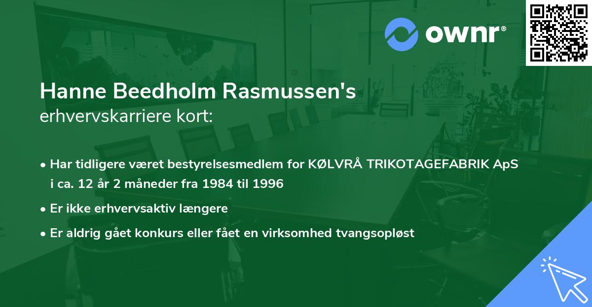 Hanne Beedholm Rasmussen's erhvervskarriere kort