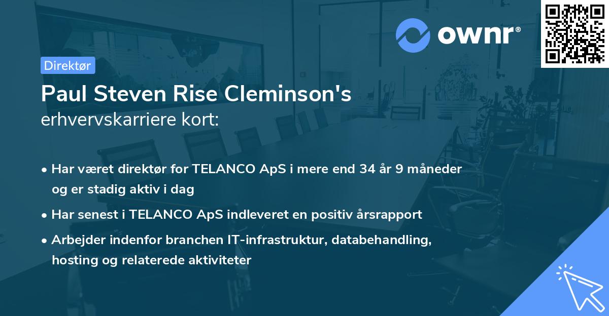 Paul Steven Rise Cleminson's erhvervskarriere kort