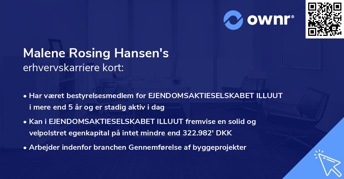 Malene Rosing Hansen's erhvervskarriere kort