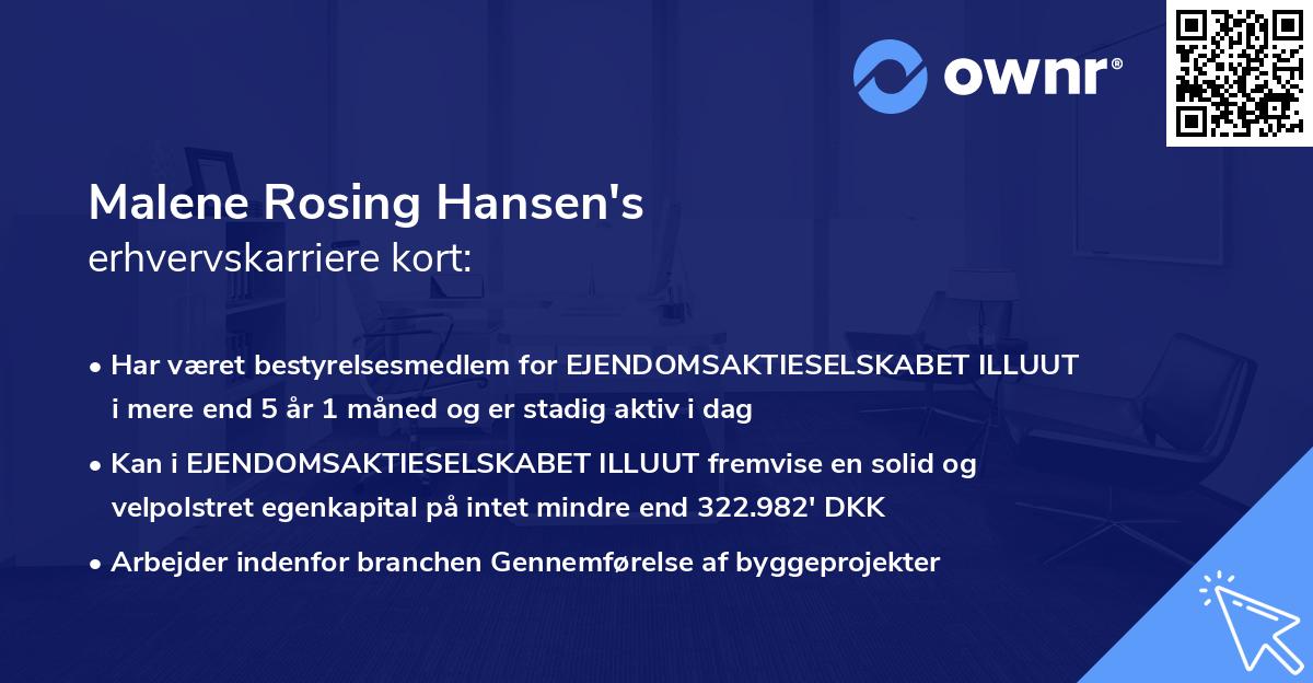Malene Rosing Hansen's erhvervskarriere kort