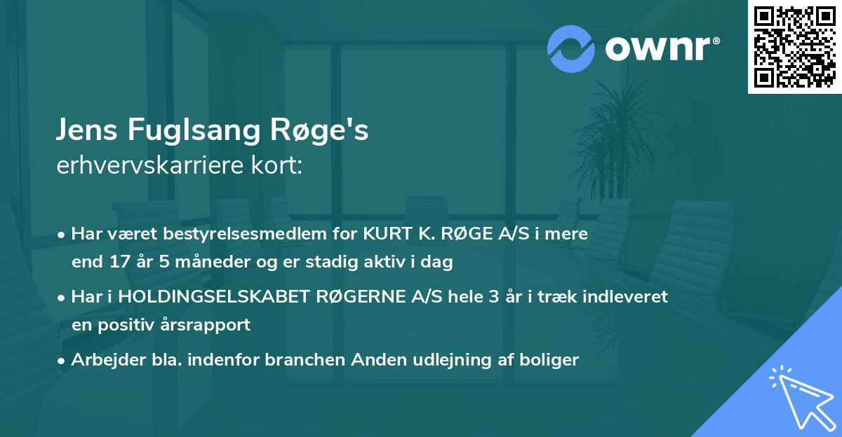 Jens Fuglsang Røge's erhvervskarriere kort