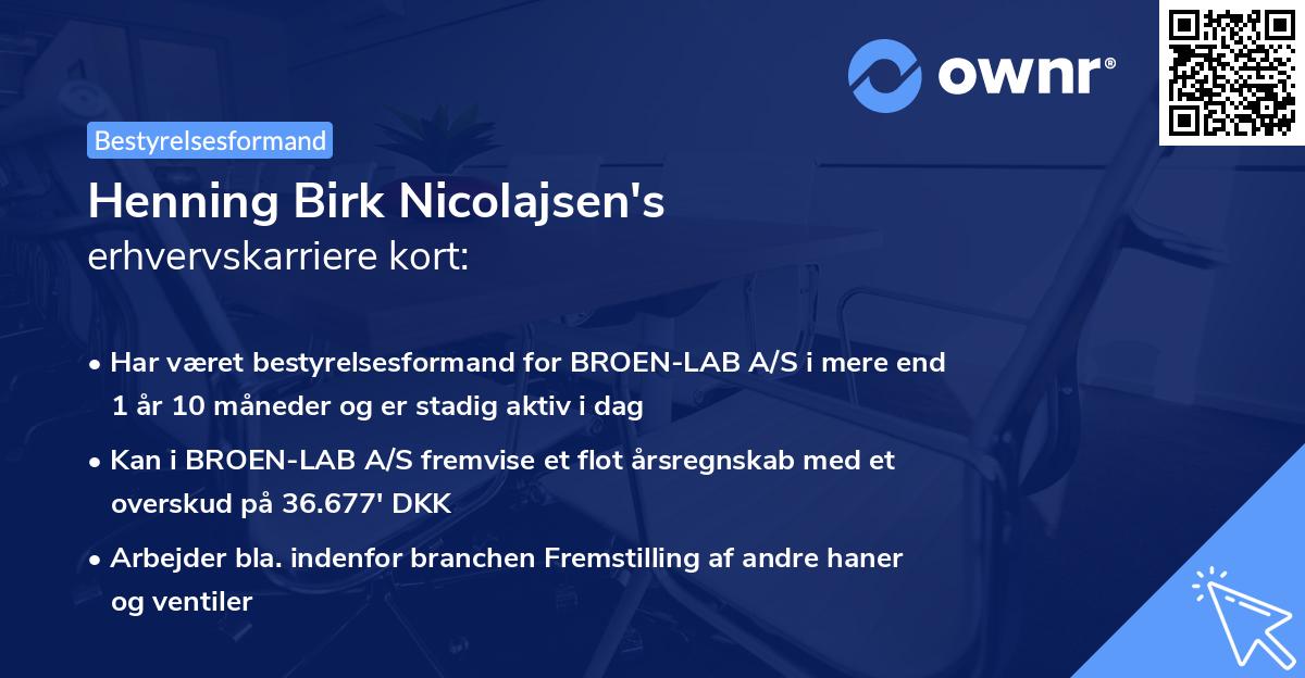 Henning Birk Nicolajsen's erhvervskarriere kort