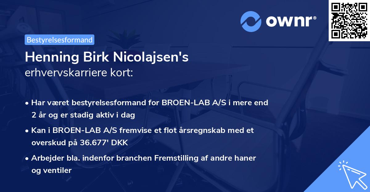 Henning Birk Nicolajsen's erhvervskarriere kort
