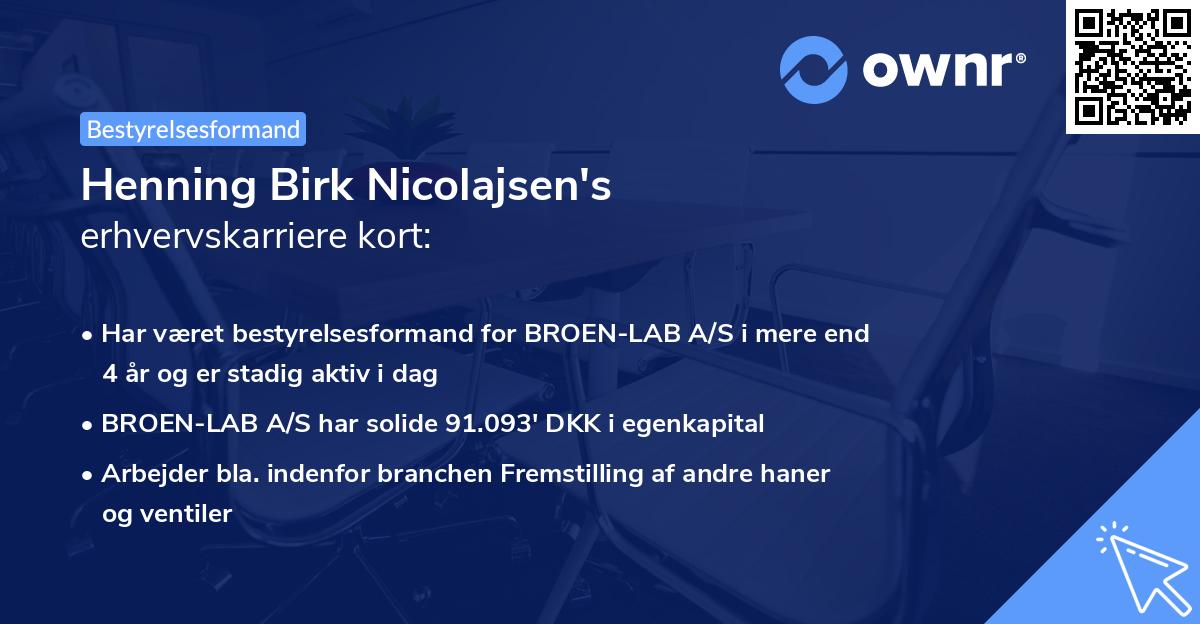 Henning Birk Nicolajsen's erhvervskarriere kort