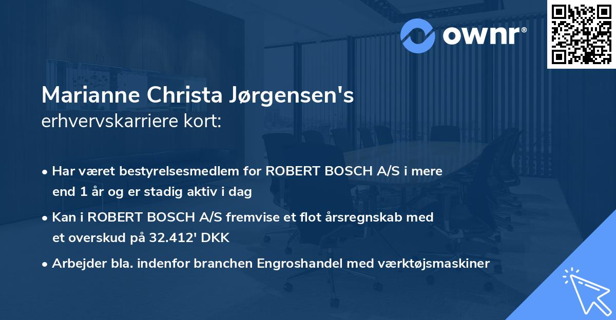 Marianne Christa Jørgensen's erhvervskarriere kort