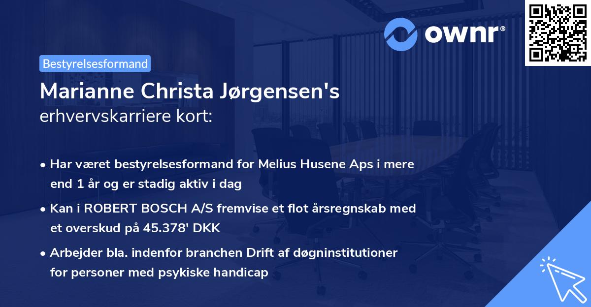 Marianne Christa Jørgensen's erhvervskarriere kort