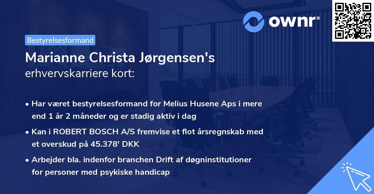 Marianne Christa Jørgensen's erhvervskarriere kort