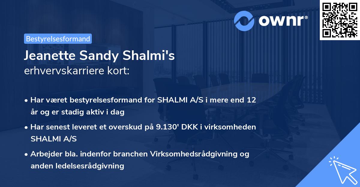 Jeanette Sandy Shalmi's erhvervskarriere kort