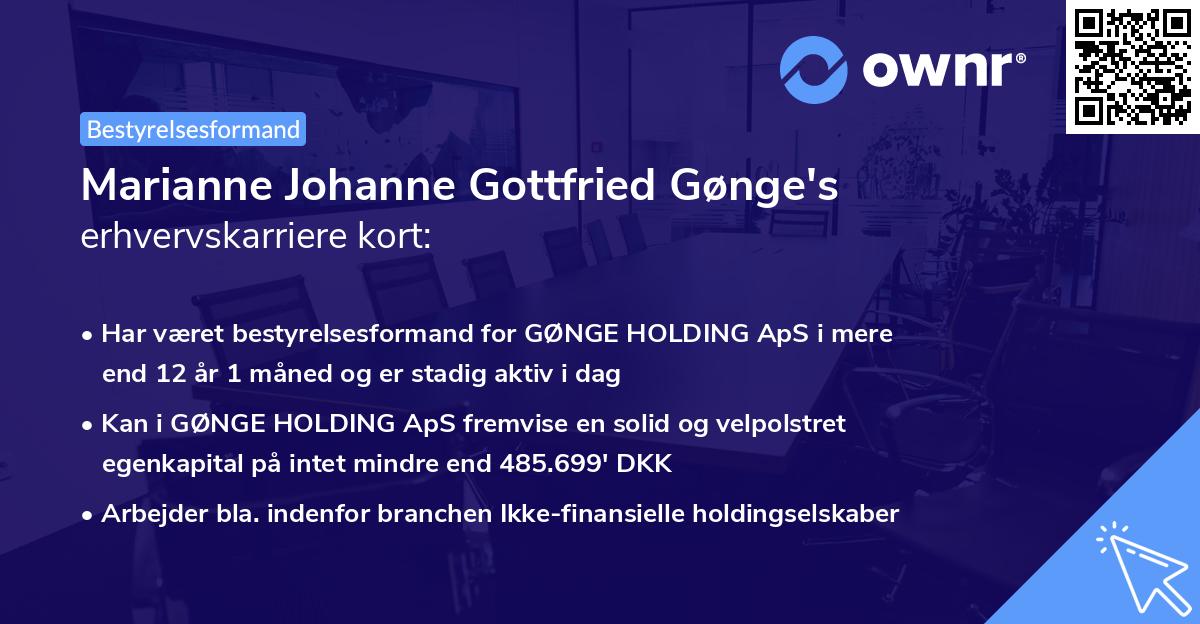 Marianne Johanne Gottfried Gønge's erhvervskarriere kort