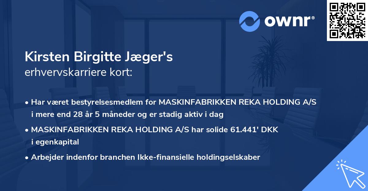 Kirsten Birgitte Jæger's erhvervskarriere kort