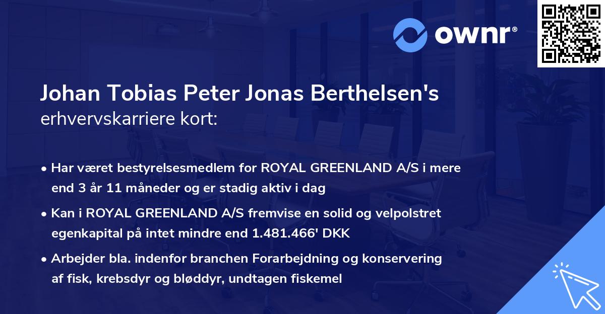 Johan Tobias Peter Jonas Berthelsen's erhvervskarriere kort