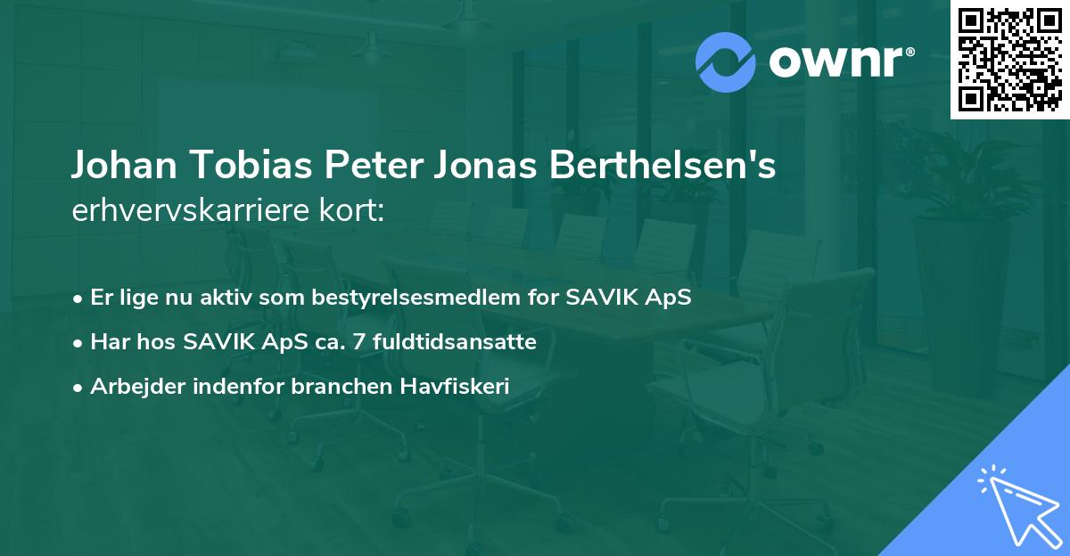 Johan Tobias Peter Jonas Berthelsen's erhvervskarriere kort