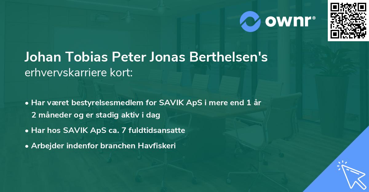 Johan Tobias Peter Jonas Berthelsen's erhvervskarriere kort