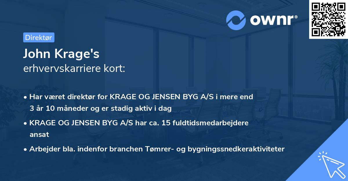 John Krage's erhvervskarriere kort