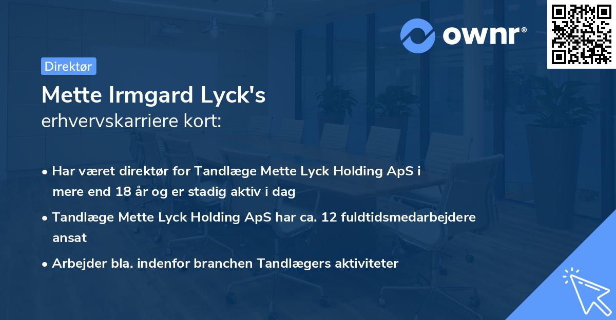 Mette Irmgard Lyck's erhvervskarriere kort