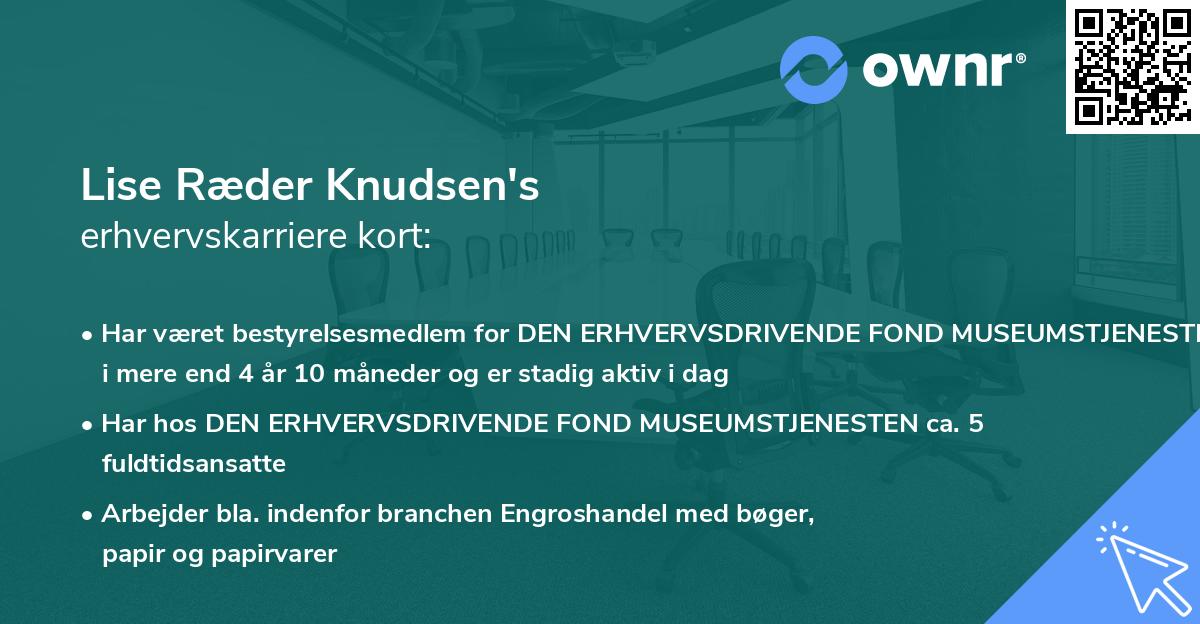 Lise Ræder Knudsen's erhvervskarriere kort
