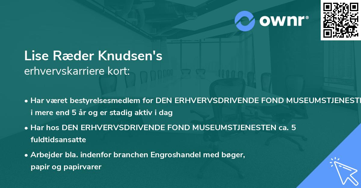 Lise Ræder Knudsen's erhvervskarriere kort