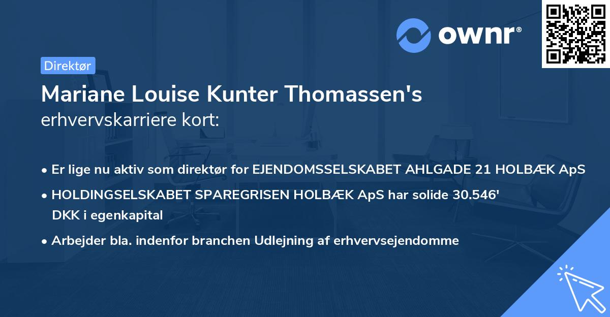 Mariane Louise Kunter Thomassen's erhvervskarriere kort