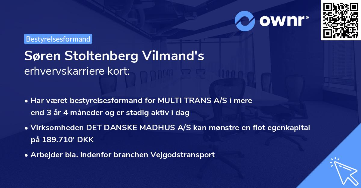 Søren Stoltenberg Vilmand's erhvervskarriere kort