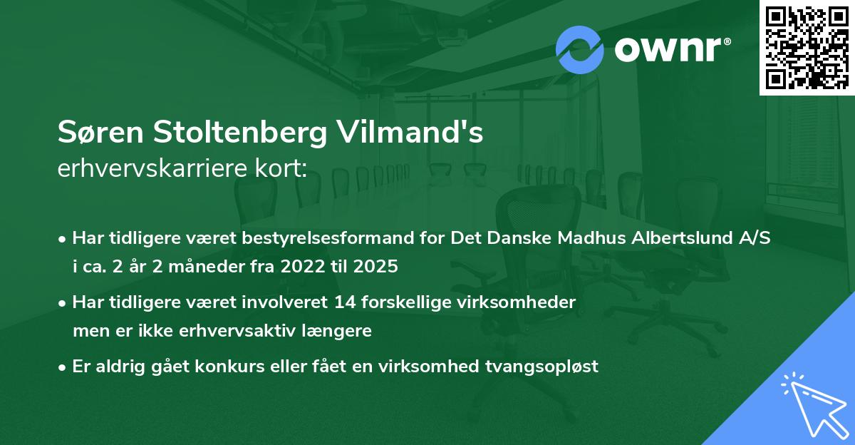 Søren Stoltenberg Vilmand's erhvervskarriere kort