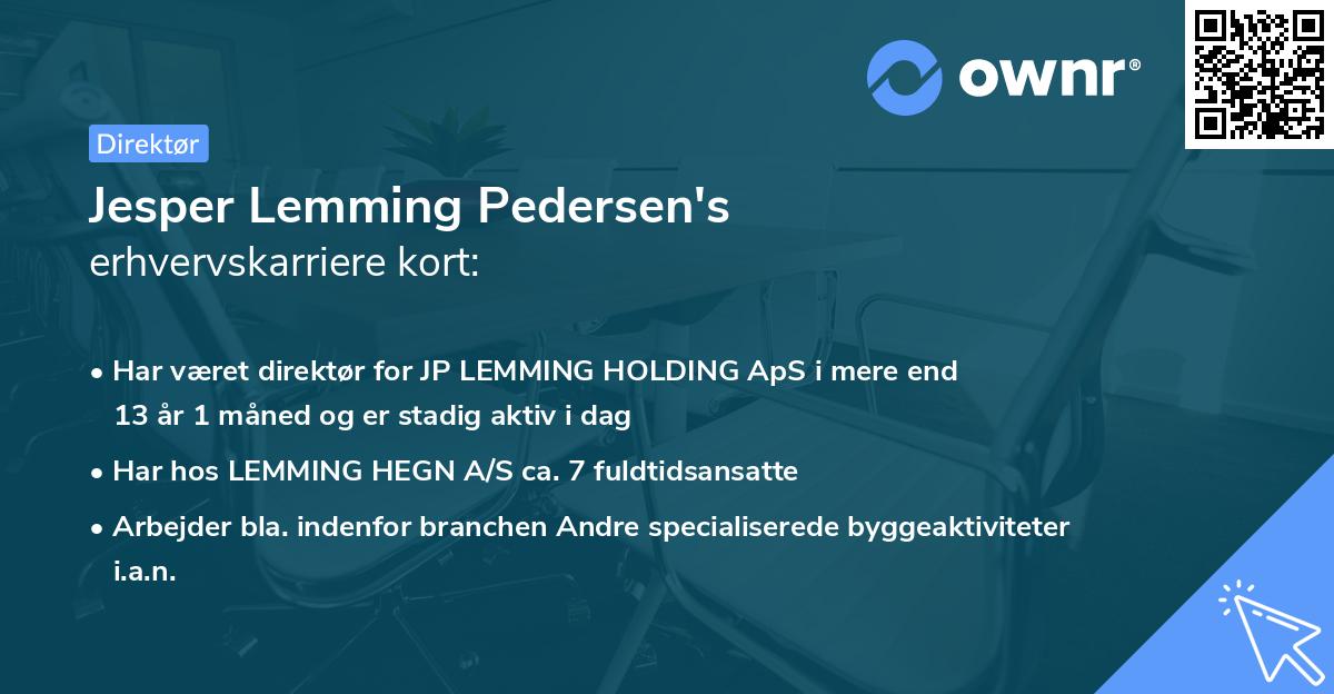 Jesper Lemming Pedersen's erhvervskarriere kort