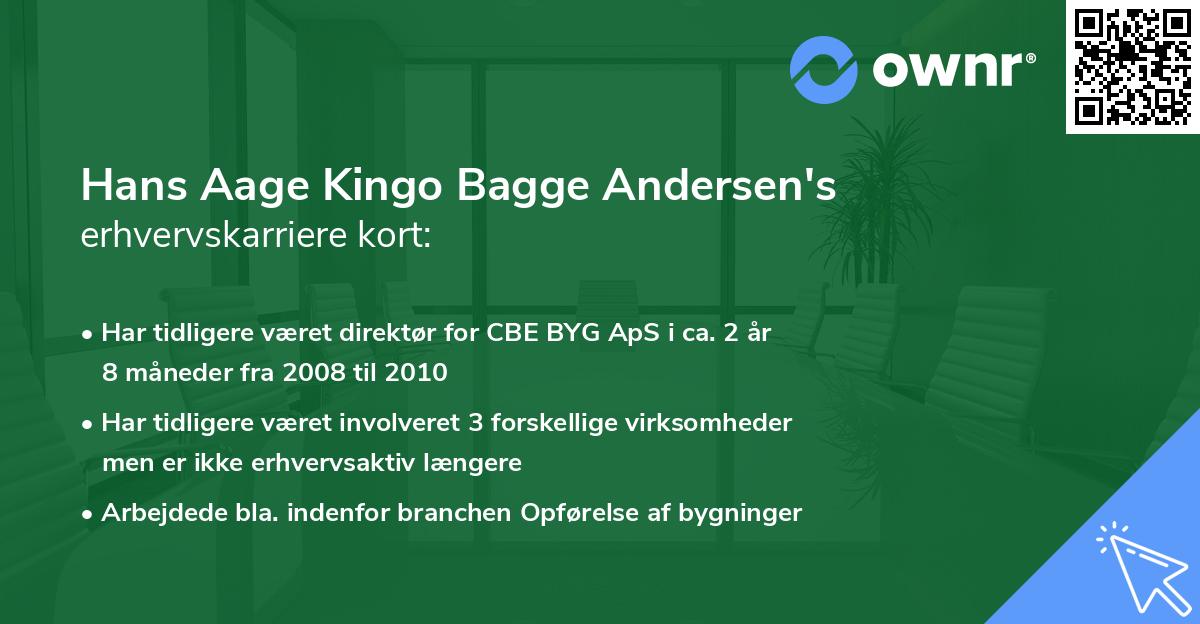 Hans Aage Kingo Bagge Andersen's erhvervskarriere kort