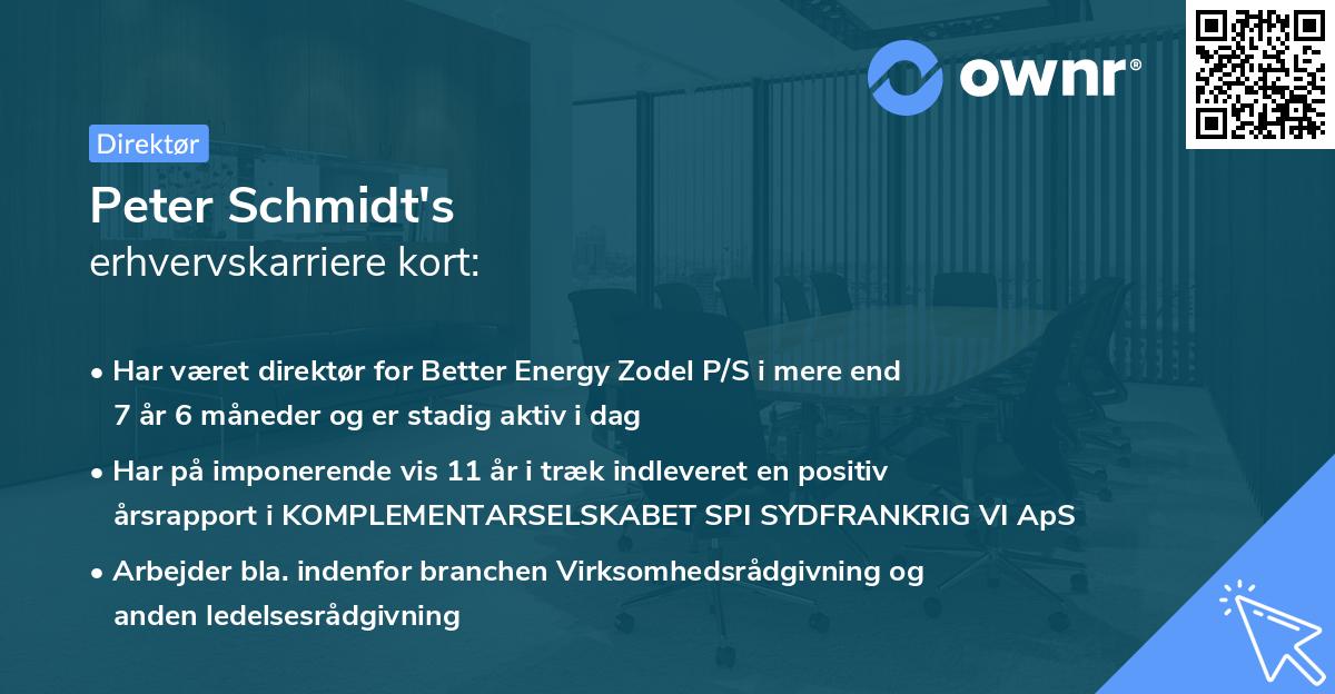 Peter Schmidt's erhvervskarriere kort