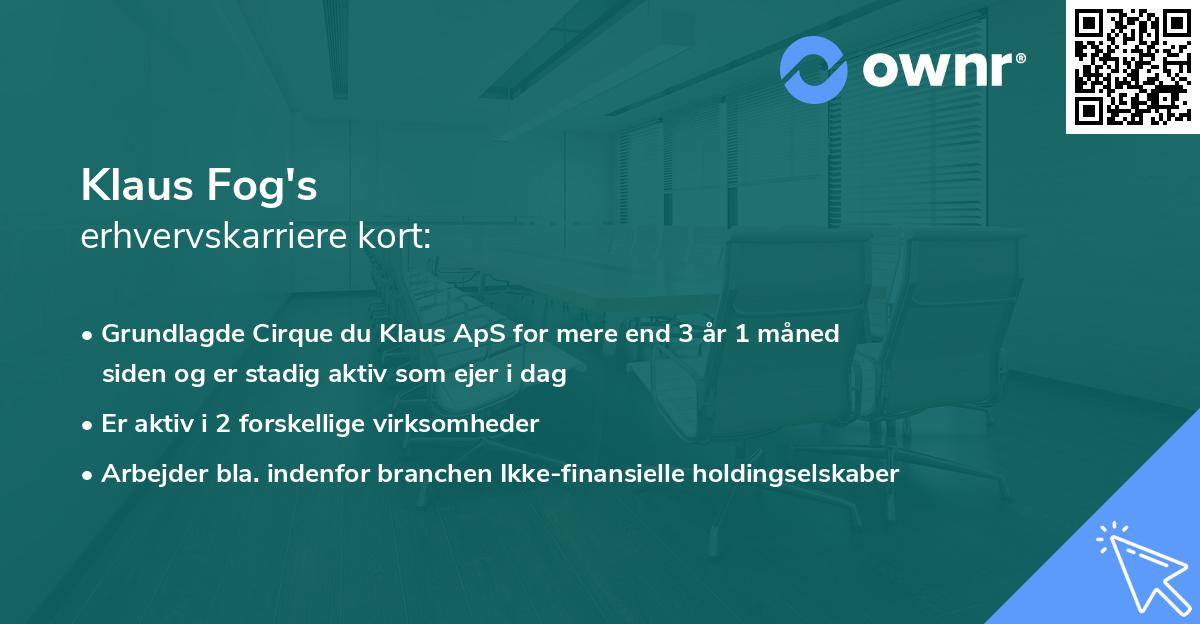 Klaus Fog's erhvervskarriere kort
