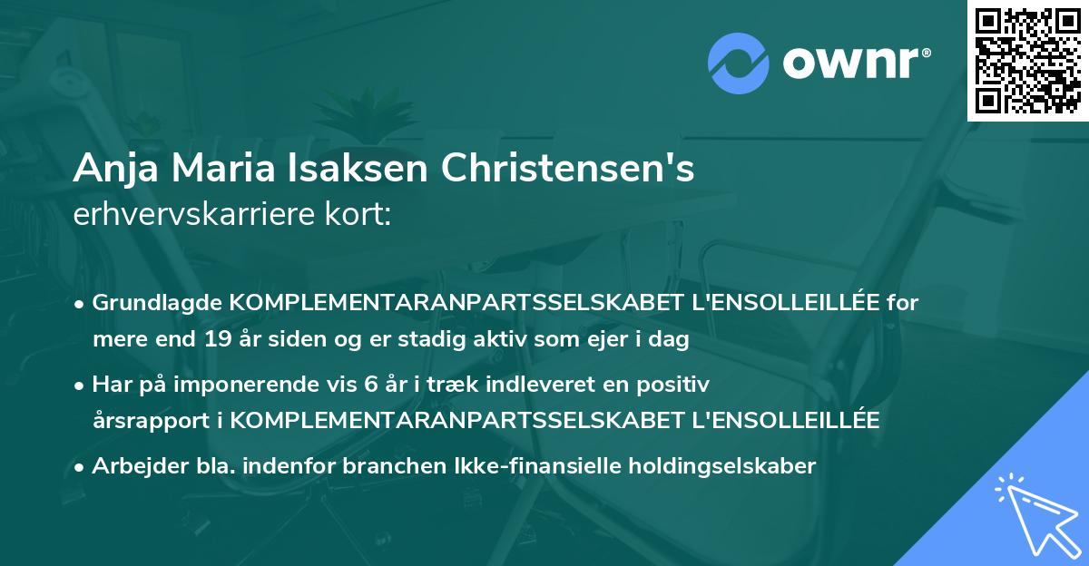 Anja Maria Isaksen Christensen's erhvervskarriere kort
