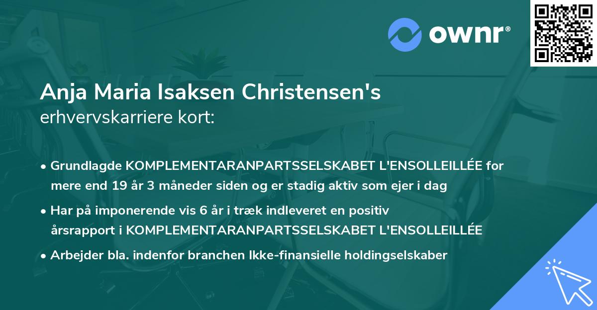 Anja Maria Isaksen Christensen's erhvervskarriere kort