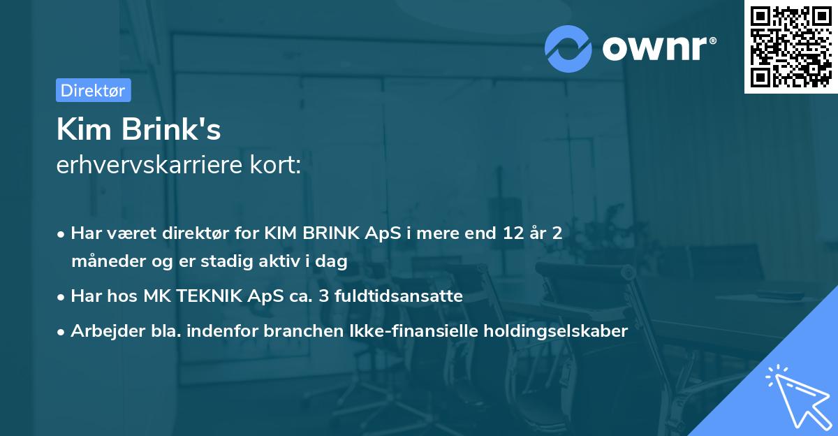 Kim Brink's erhvervskarriere kort