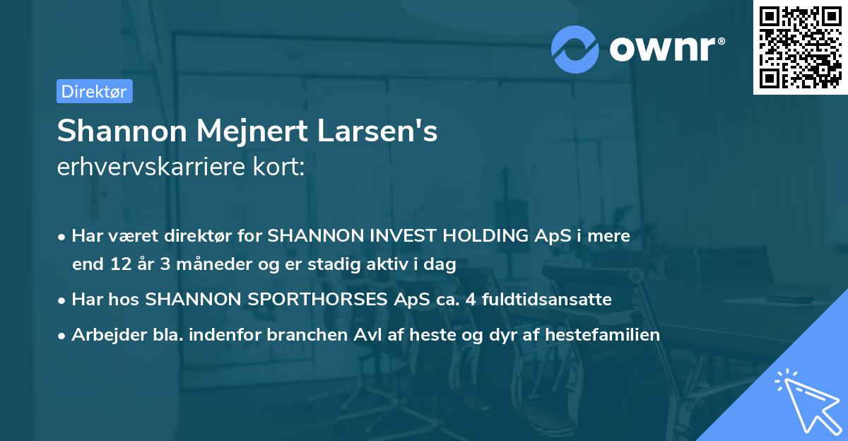 Shannon Mejnert Larsen's erhvervskarriere kort