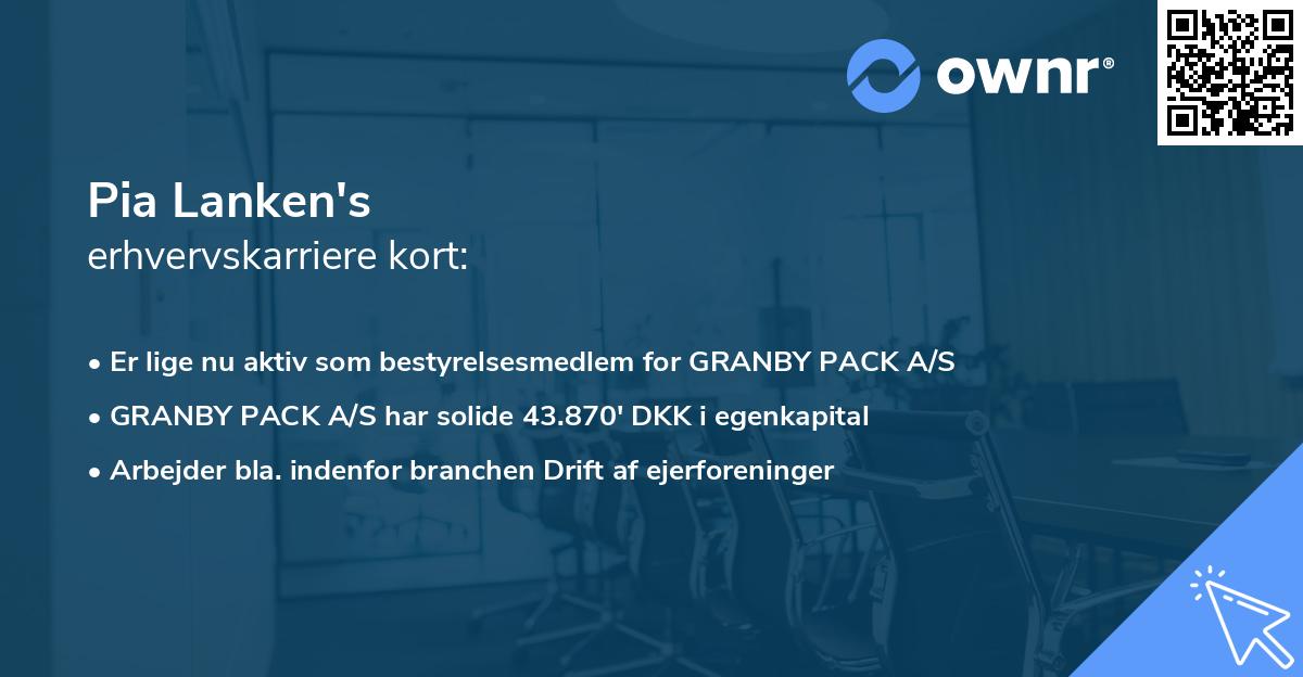 Pia Lanken's erhvervskarriere kort