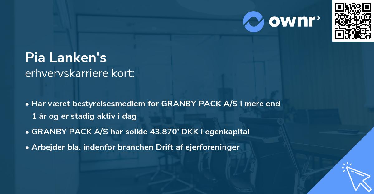 Pia Lanken's erhvervskarriere kort