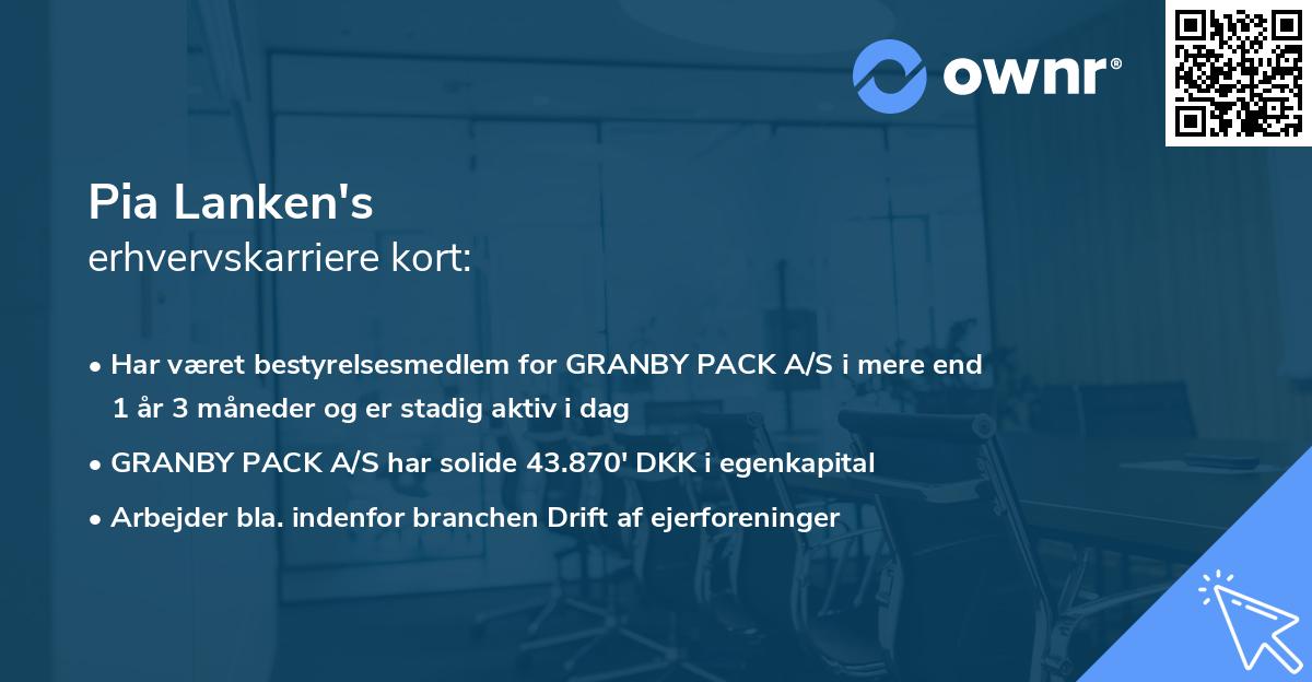 Pia Lanken's erhvervskarriere kort