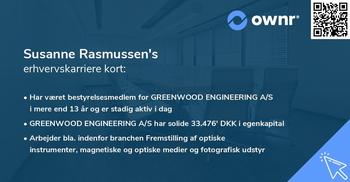 Susanne Rasmussen's erhvervskarriere kort