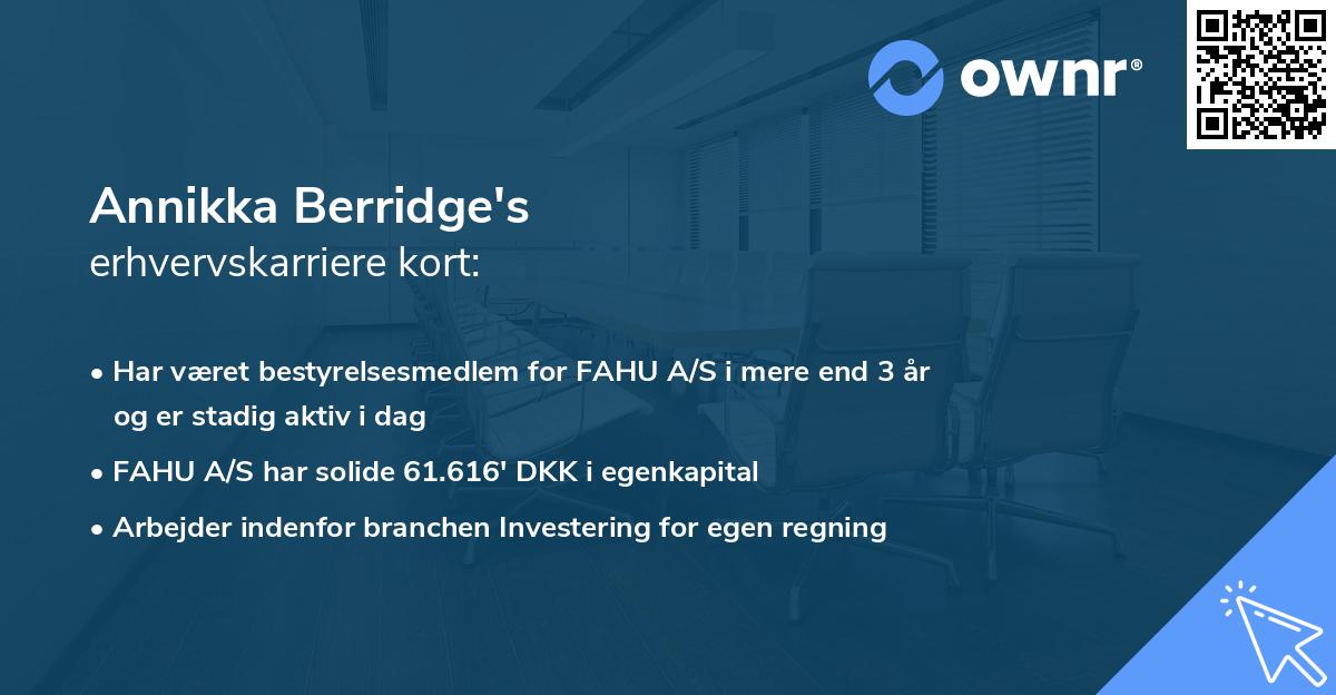 Annikka Berridge's erhvervskarriere kort