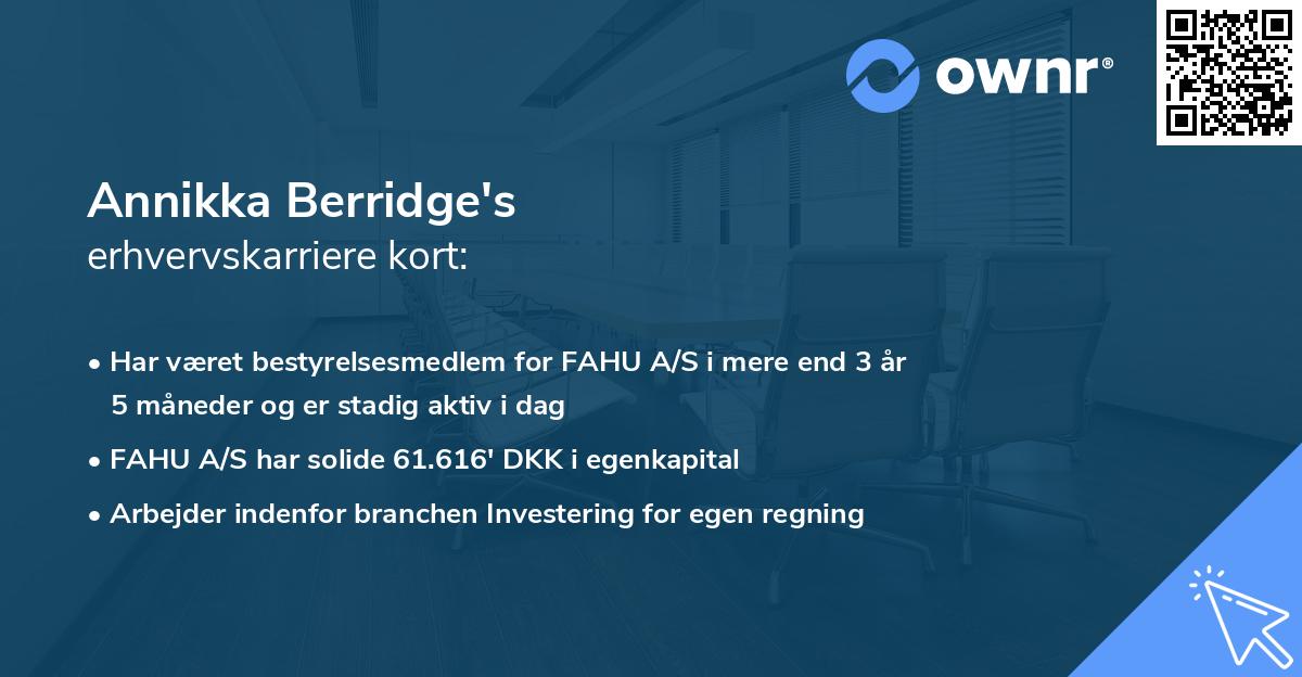 Annikka Berridge's erhvervskarriere kort